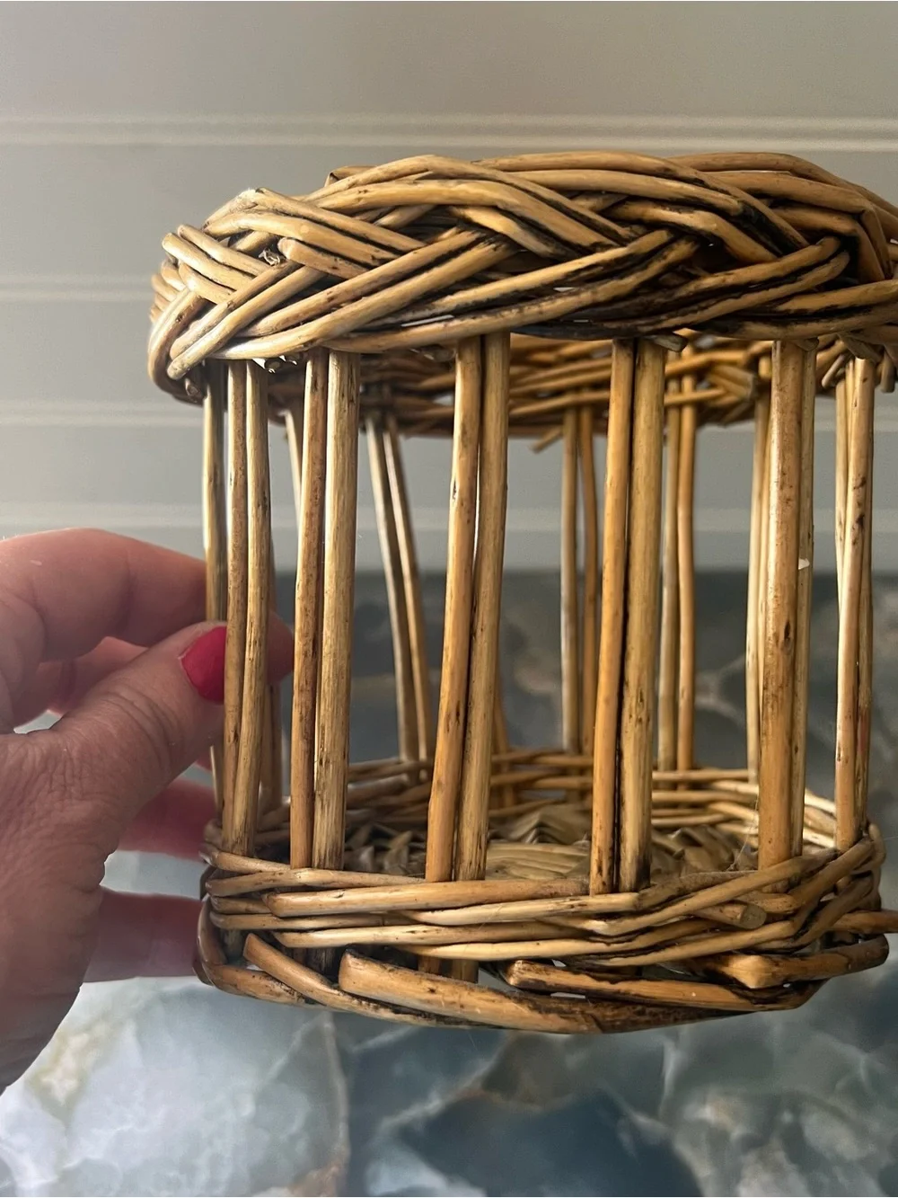 Vintage Natural Brown Woven Lantern with Clear Glass